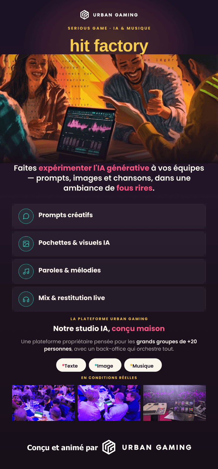 Hit factoryTeam Building IA générations de musique en équipe